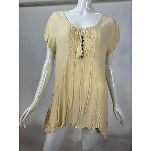 Style & Co Womens 2X Cream Tunic Top With Crochet Lace Detail & Button Tassel Ne